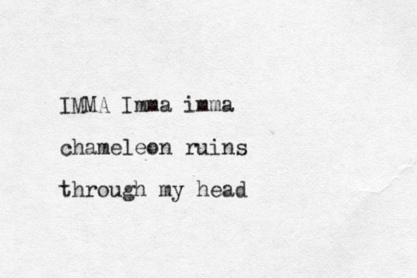 IMMA Imma imma chameleon ruins through my head