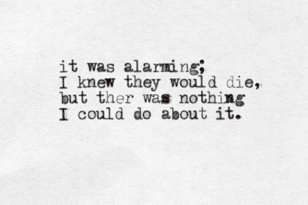 it was alarming; I knew they would die, but ther was nothing I could do about it. 