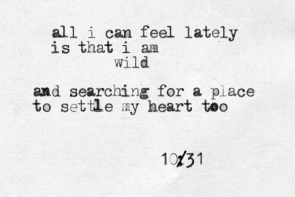 all i can feel lately is that i am wild and searching for a place to settle my heart too 10:3 / / 1 
