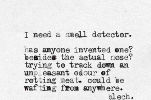 I need a smell detector. has anyone invented one? beaides s s the actual nose? trying to track down an unpleasant odour of rotting meat. could be wafting from anywhere. l b ech. 