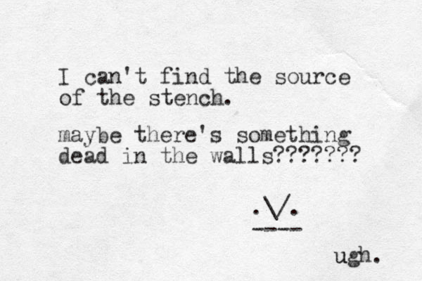 I can't find the source of the stench. maybe there's something dead in the walls??????? .\/. ---- ugh. u 