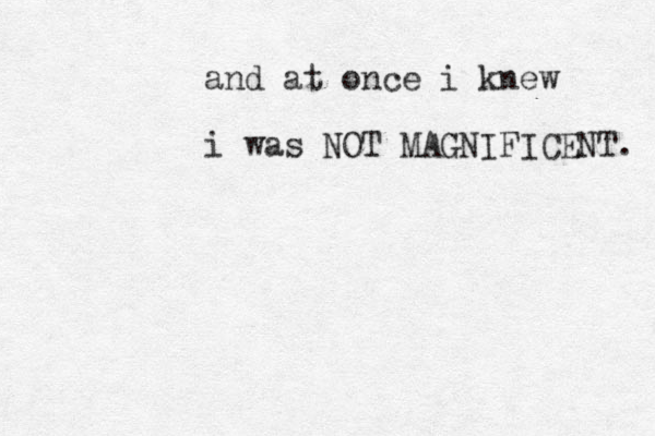 and at once i knew i was NOT MAGNIFICENT. 