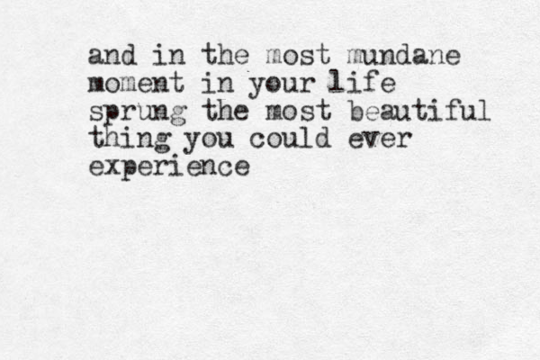 and in the most mundane moment in your life sprung the most beautiful thing you could ever experience 