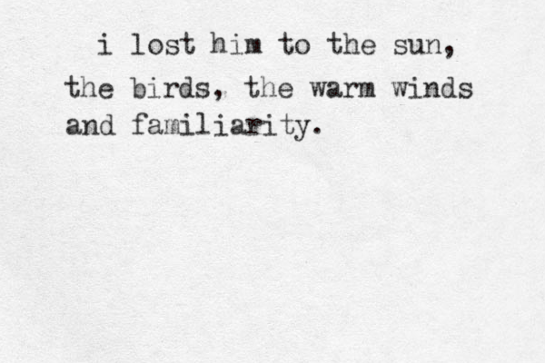 i lost him to the sun, the birds, the warm winds and familiarity. 