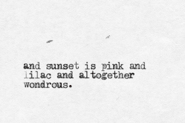 and sunset is pink and lilac and altogether wondrous.