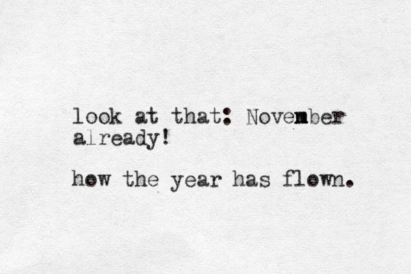 look at that: o N ven m mber already! how the year has flown. 