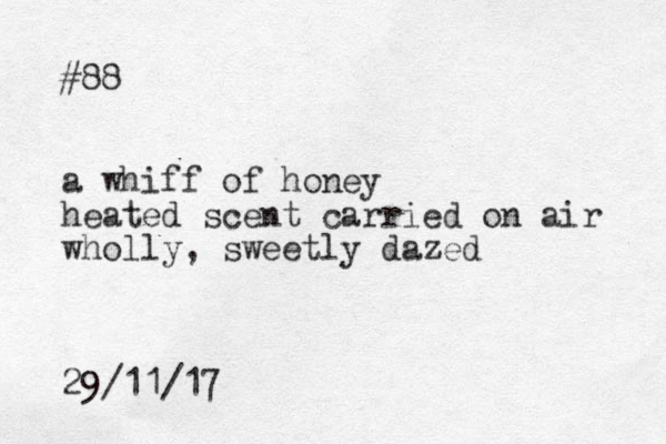 #88 a whiff of honey heated scent carried on air wholly, sweetly dazed 29/11/17