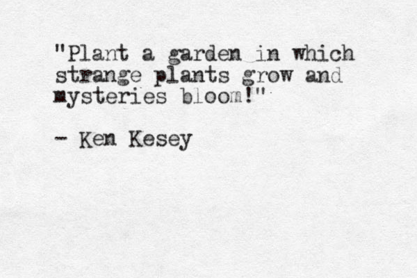 "Plant a garden in which strange plants grow and mysteries bloom!" - Ken Kesey