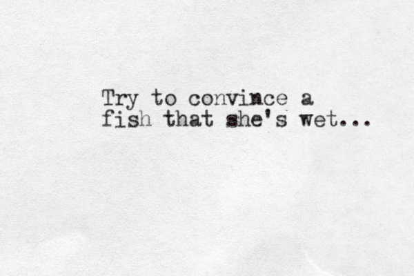 Try to convince a fish that she's wet... 