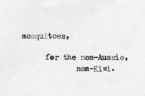 mosquitoes, for the non-Aussie, non-Kiwi.