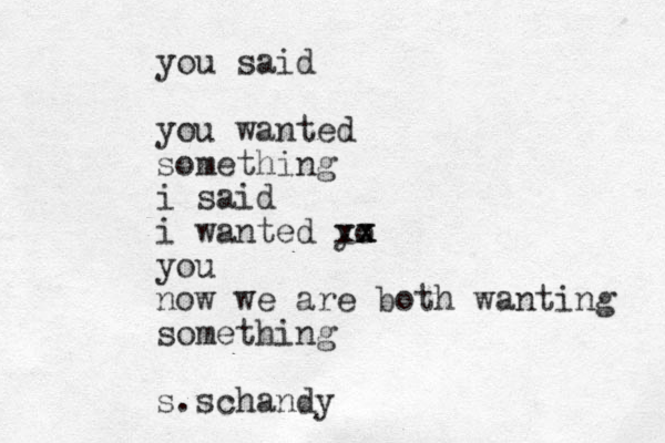 you said you wanted something i said i wanted yo x x xx you now we are both wanting something s.schandy