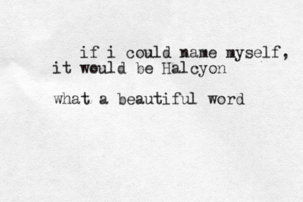 if i could name myself, it would be Halcyon what a beautiful word 