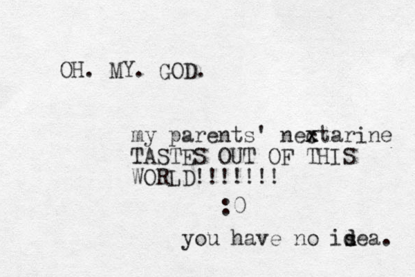 OH. MY. my parents' nextarine c x TASTES OUT OF THIS WORLD!!!!!!! :0 you have no isea. d d GOD. 