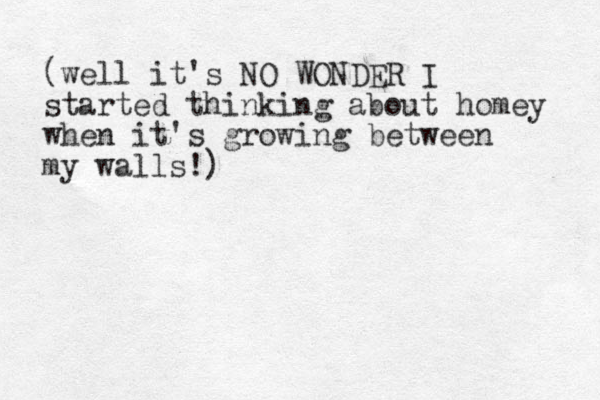 (well it's NO WONDER I started thinking about homey when it's growing between my walls!)