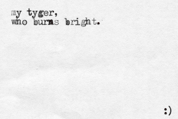 my tyger, who burns bright. :) 