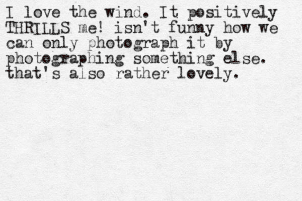 I love the wind. It positively THRILLS me! isn't funny how we can only photograph it by photographing something else. that's also rather lovely. 