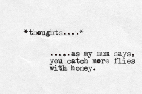 *thoughts....* .....as my mum says, you catch more flies with honey. 
