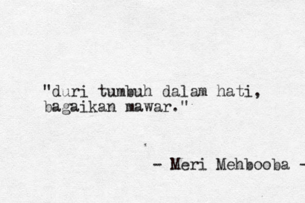 "duri tumbuh dalam hati, bagaikan mawar." - Meri Mehbooba - 