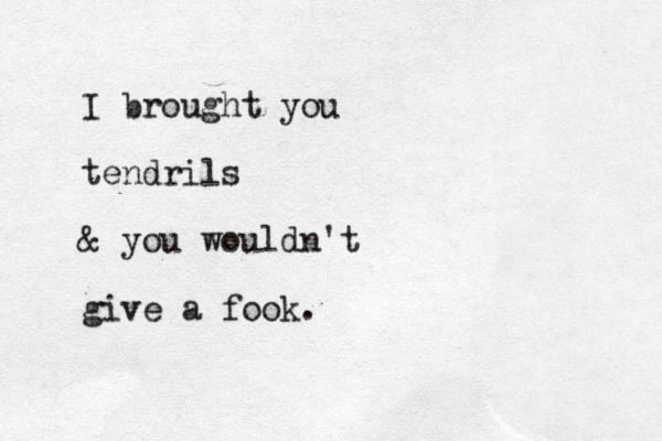 I brought you tendrils & you wouldn't give a fook.