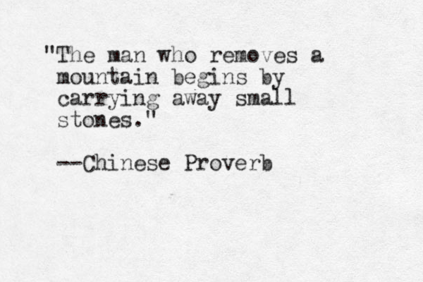 "The man who removes a mountain begins by carrying away small stones." --Chinese Proverb