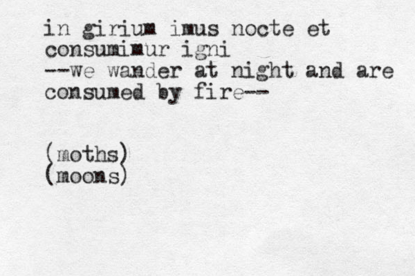 in girium imus nocte et consumimur igni --we wander at night and are consumed by fire-- (moths) (moons)