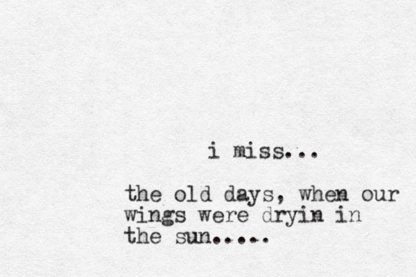 i miss... the old days, when our wings were dryin in the sun.....