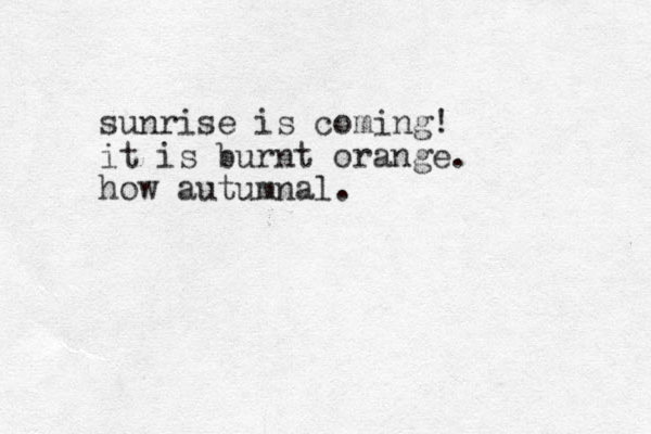sunrise is coming! it is burnt orange. how autumnal.