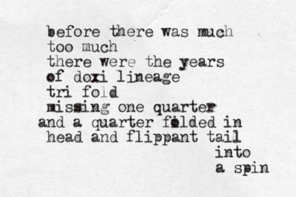 before there was much too much there were the years of doxi lineage tri fold missing one quarter and a quarter fi olded in head and flippant tail into a spin 