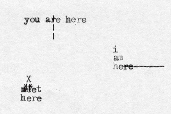 you are here | | | i am here -------- * |* | meet here X 