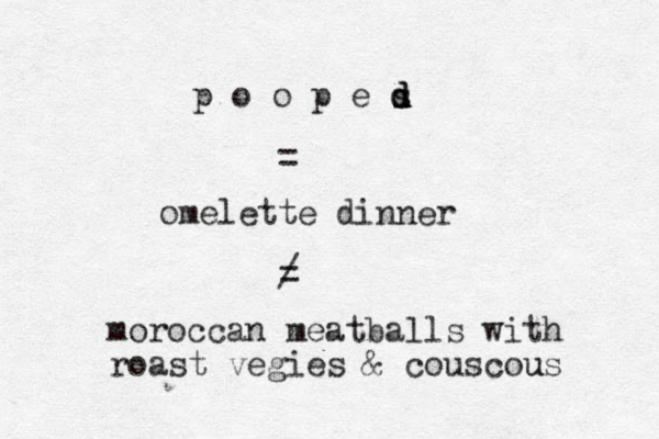 p o o p e s d d d = omelette dinner = / moroccan meatballs with roast vegies & couscous u 