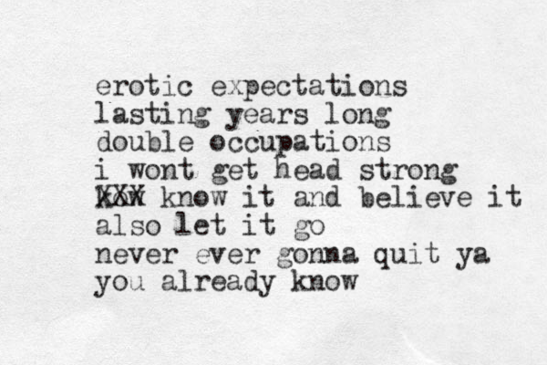erotic expectations lasting years long double occupations i wont get head strong kow XXX know it and believe it also let it go never ever gonna quit ya you already know