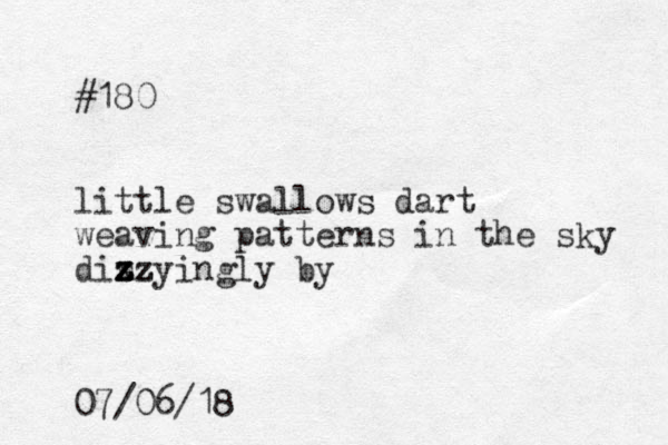 #180 little swallows dart weaving patterns in the sky dis x z z zz zyingly by 07/06/18