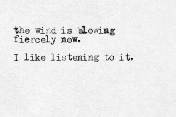 the wind is blowing fiercely now. I like listening to it. 