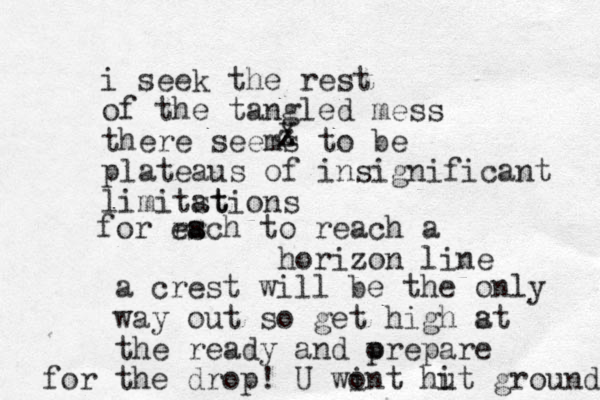 i seek the rest of the tangled mess there seems to be plateaus of insignificant limitst ations z X for rs es ach to reach a horizon line a crest will be the only way out so get high s at the ready and orepare p for the drop! U wint o hut i ground 