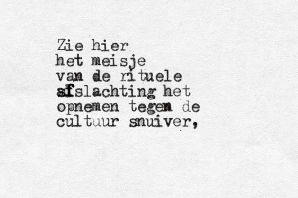 Zie hier het meisje van de rituele sl afslachting f f het opnemen tegen de cultuur snuiver,