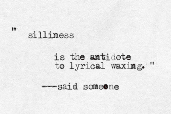 silliness is the antidote to lyrical waxing. " " ---said someone