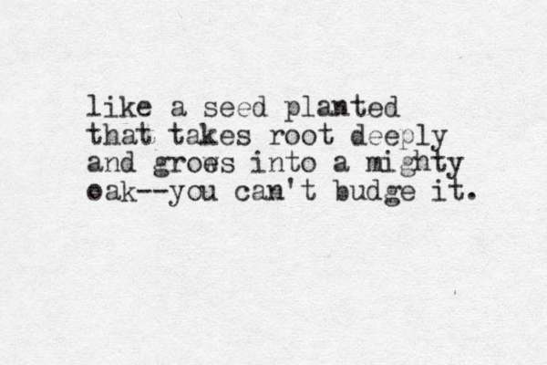 like a seed planted that takes root deeply and groe ws into a mighty oak--you can't budge it. 