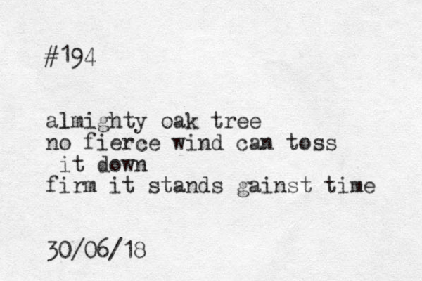 #194 almighty oak tree l no fierce wind can toss it down firm it stands gainst time 30/06/18