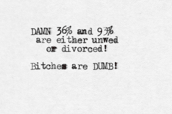 DAMN 36% and 93% are either unwed or divorced! Bitches are DUMB!