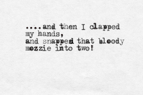 ....and then I clapped my hands, and snappes that bloody mozzie into two! d d d 