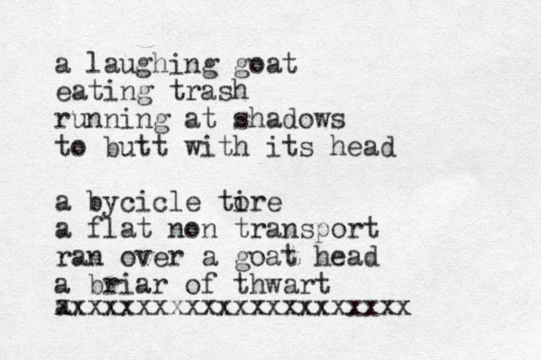 a laughing goat eating trash running at shadows to butt with its head a bycicle to ire a flat non transport ran over a goat head a briar of thwart a xxxxxxxxxxxxxxxxxxxxxx 