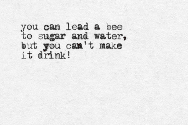 you can lead a bee to sugar and water, but you can't make it drink!