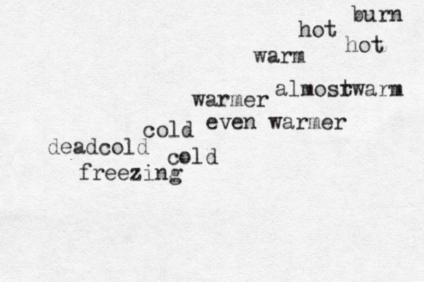 cold cold freezing warmer even warmer deadcold almosr twarm warm hot burn hot 