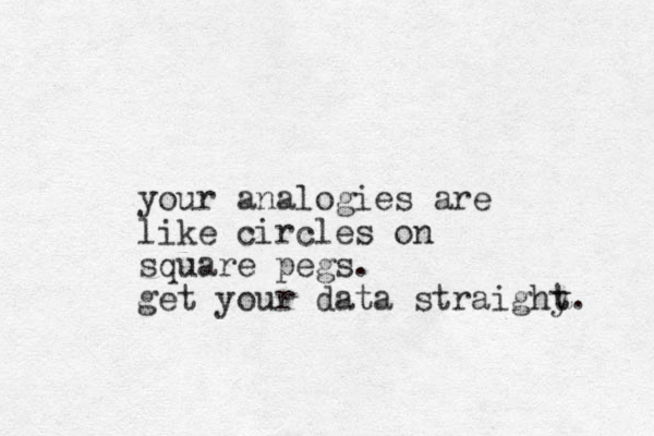 your analogies are like circles on square pegs. get your data straighy t t. 