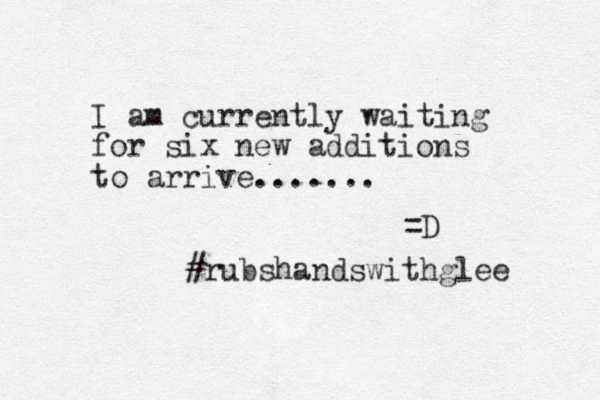 I am currently waiting for six new additions to arrive....... =D #rubshandswithglee 