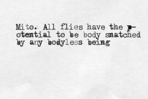 Mitoz . All flies have the p- otential to be body snatched by a ny bodyless being