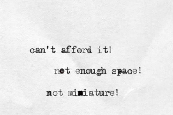 can't afford it! not enough space! not mim niature ! 