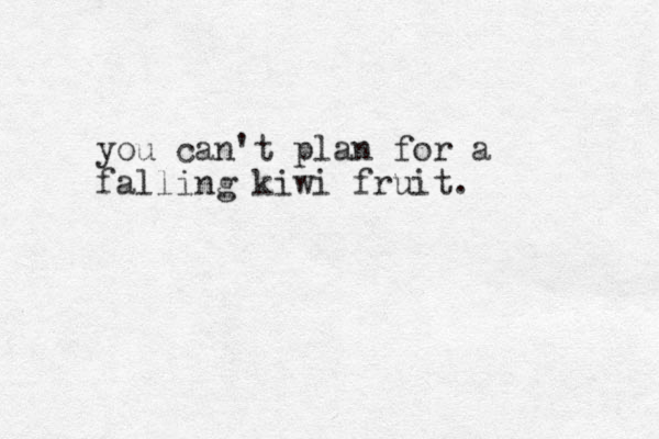 you can't plan for a falling kiwi fruit.