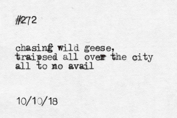 #272 chasinf g g wild geese, traipsed all over the city all to no avail 10/10/18