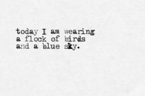 today I am wearing a flock of birds and a blue sly k k .